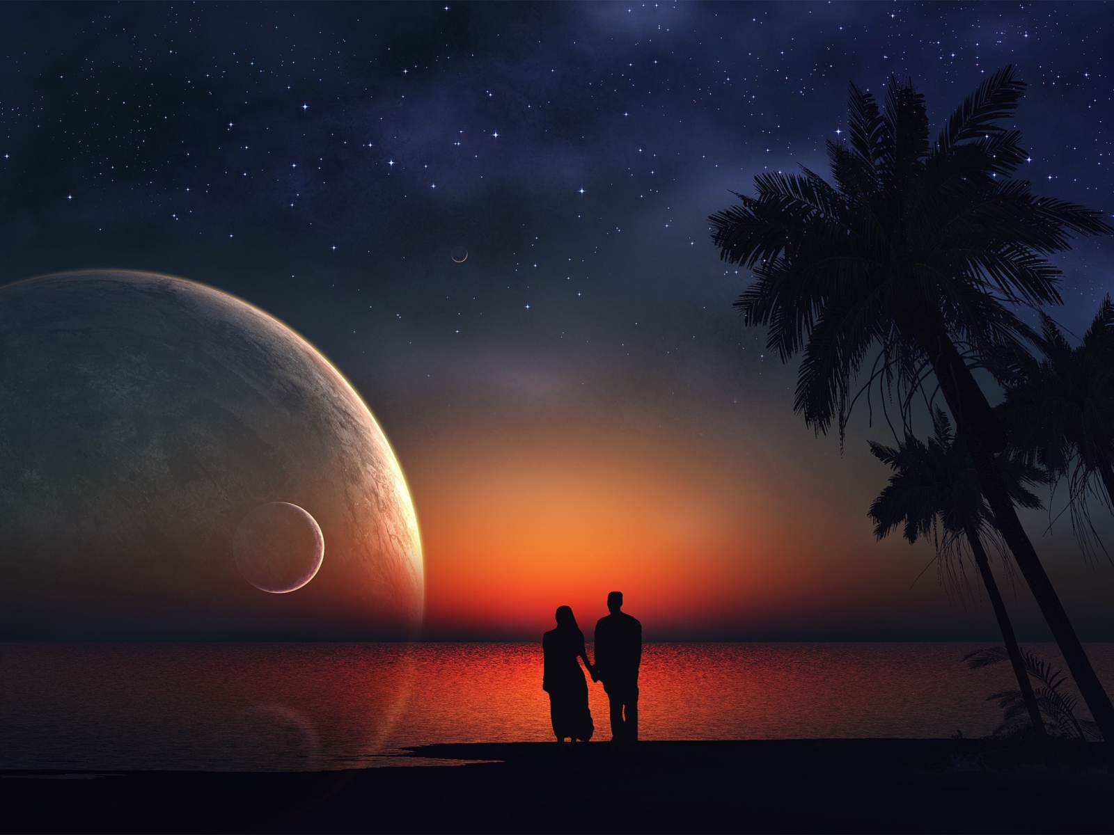 Das Night Romance At Beach Wallpaper 1600x1200