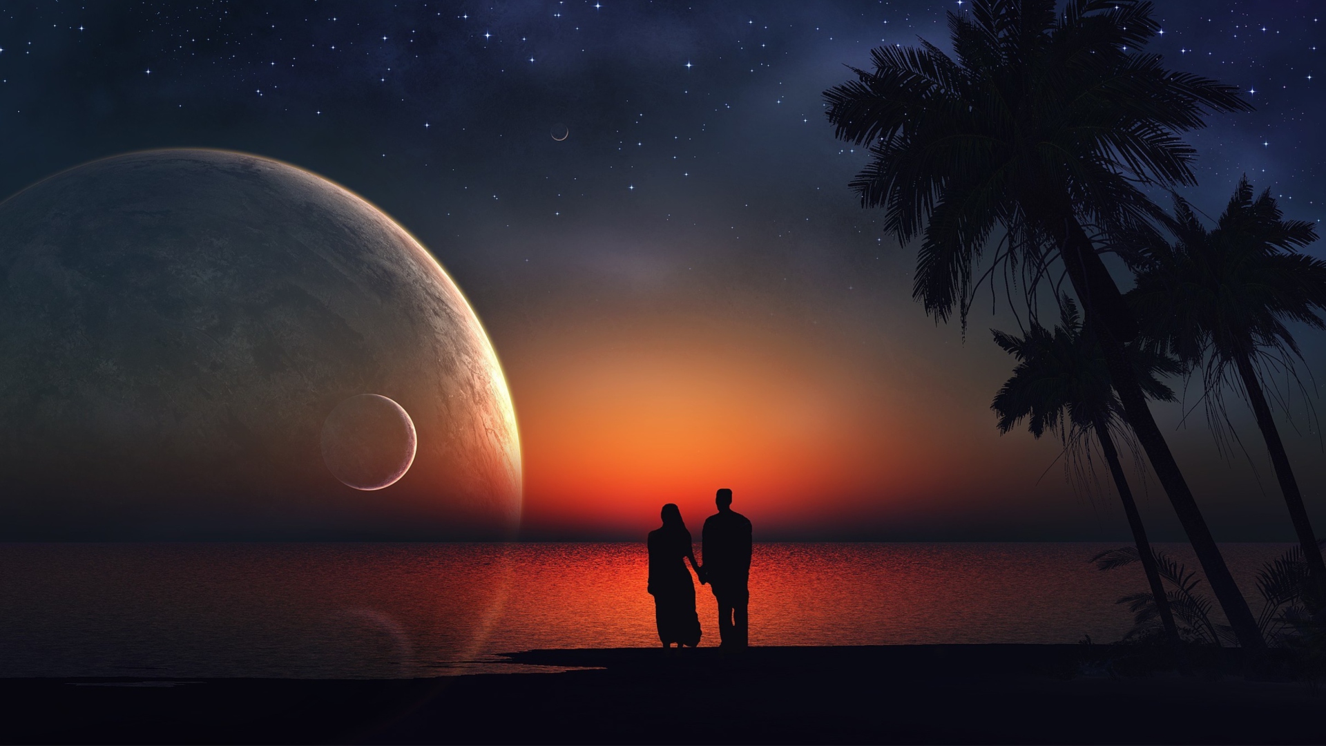 Night Romance At Beach Wallpaper For Desktop 1920x1080 Full Hd