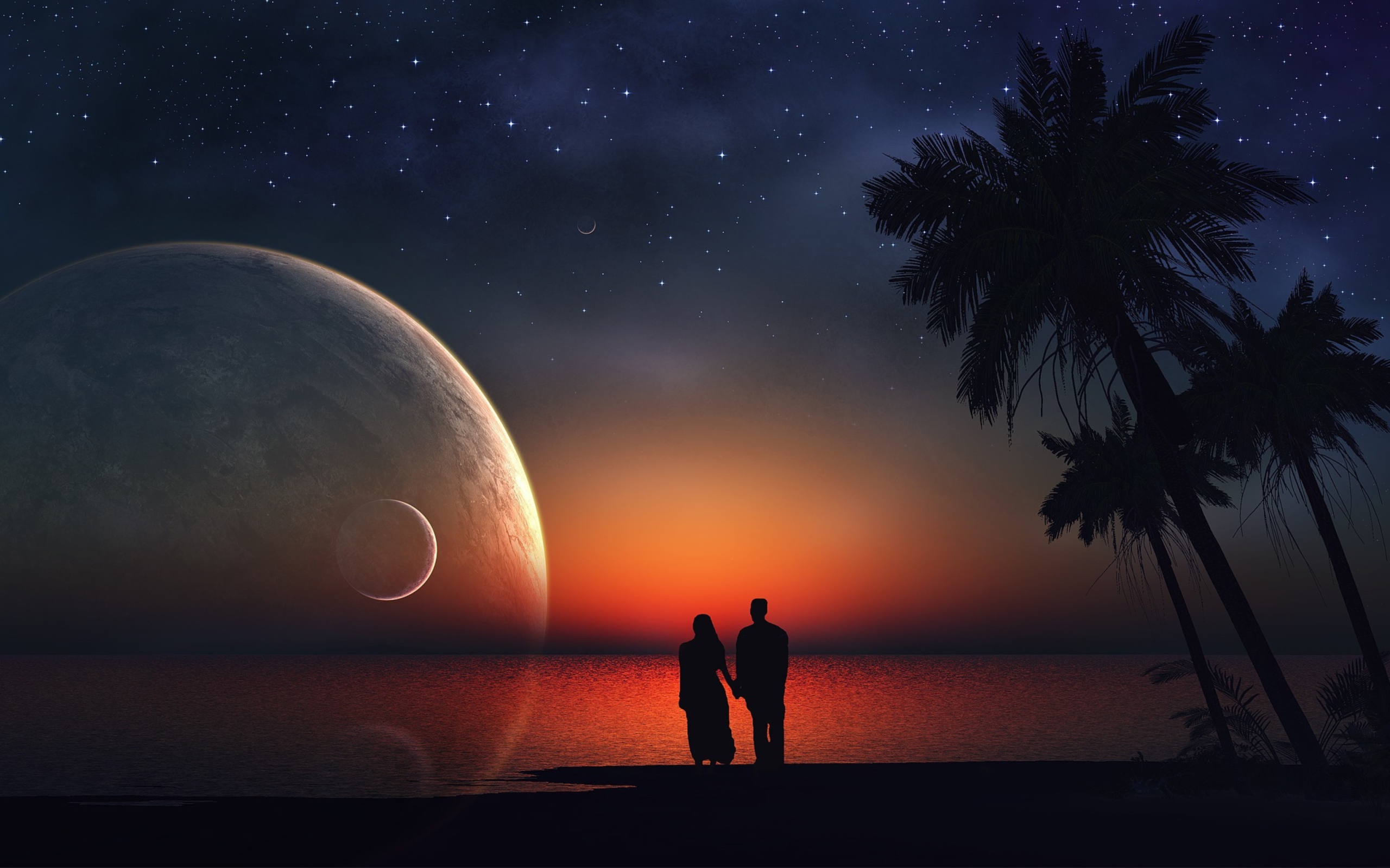 Das Night Romance At Beach Wallpaper 2560x1600