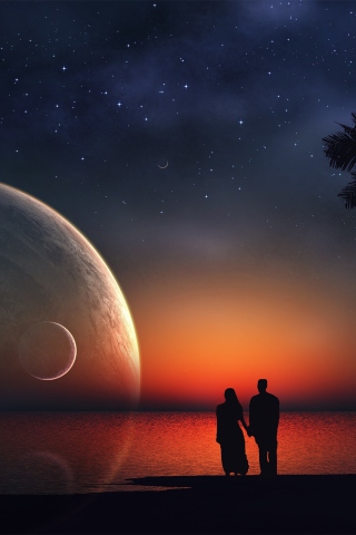 Night Romance At Beach wallpaper 320x480