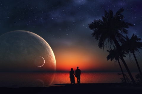 Night Romance At Beach wallpaper 480x320