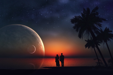 Fondo de pantalla Night Romance At Beach 480x320