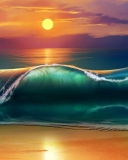 Обои Sunset Over Ocean Waves Painting 128x160