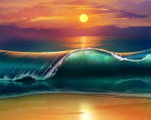 Fondo de pantalla Sunset Over Ocean Waves Painting 220x176