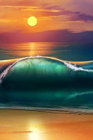Das Sunset Over Ocean Waves Painting Wallpaper 320x480