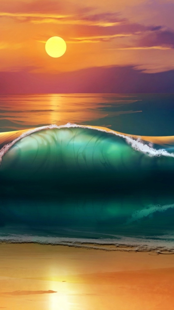 Sunset Over Ocean Waves Painting wallpaper 360x640