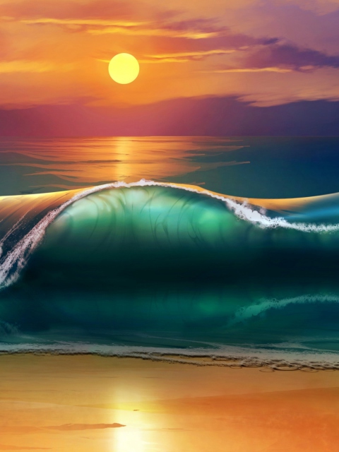 Sunset Over Ocean Waves Painting wallpaper 480x640