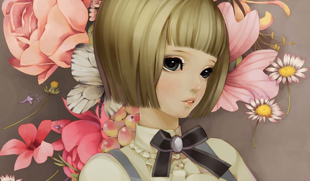 Screenshot №1 pro téma Anime Style Girl And Pink Flowers 1024x600