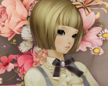 Fondo de pantalla Anime Style Girl And Pink Flowers 220x176