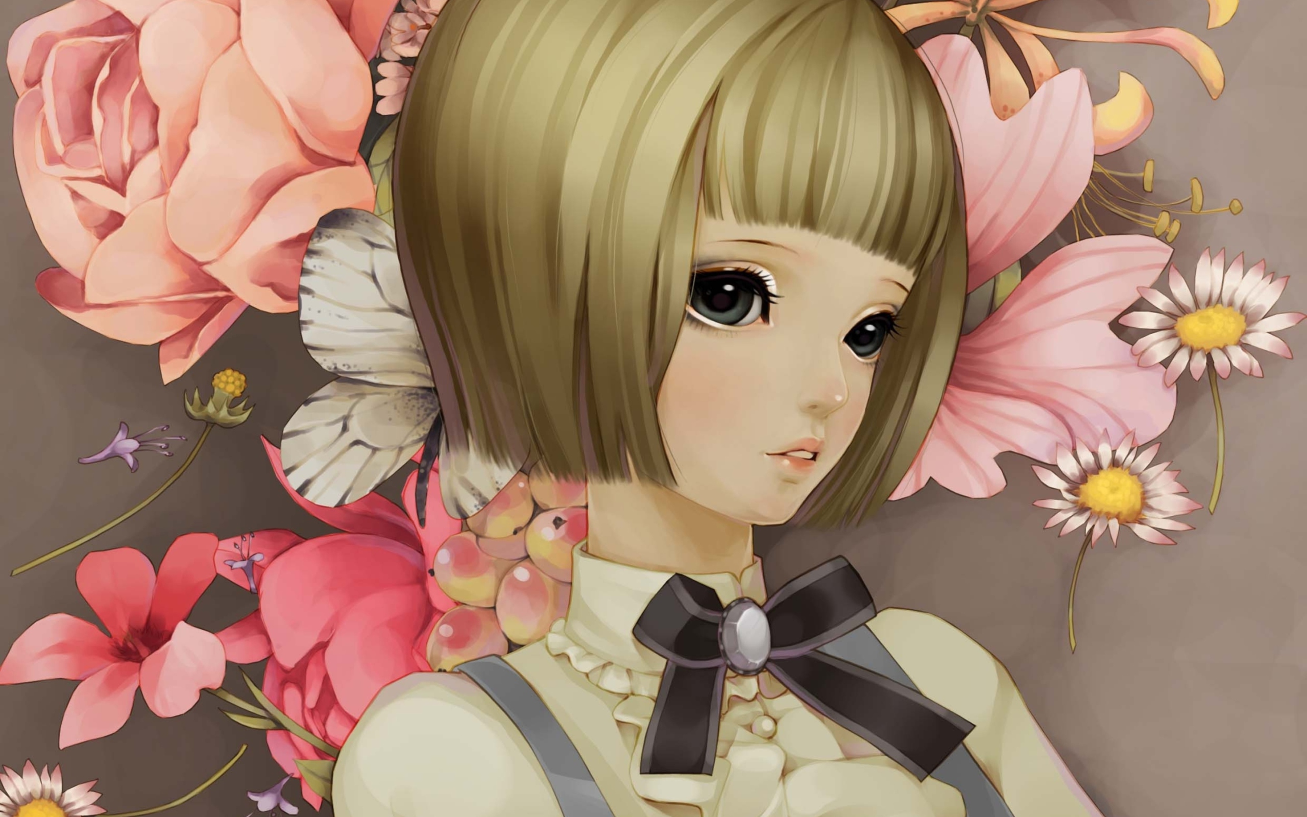 Sfondi Anime Style Girl And Pink Flowers 2560x1600