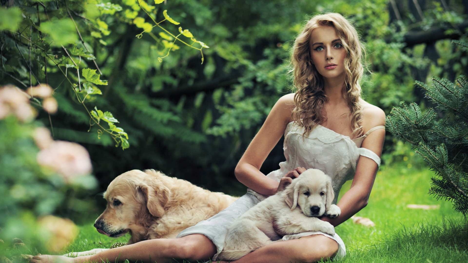 Model And Dogs wallpaper 1920x1080