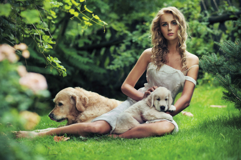 Model And Dogs wallpaper 480x320