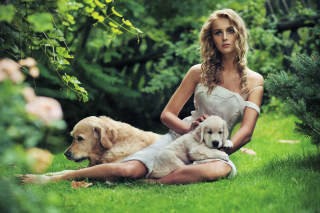 Model And Dogs Wallpaper for Android, iPhone and iPad