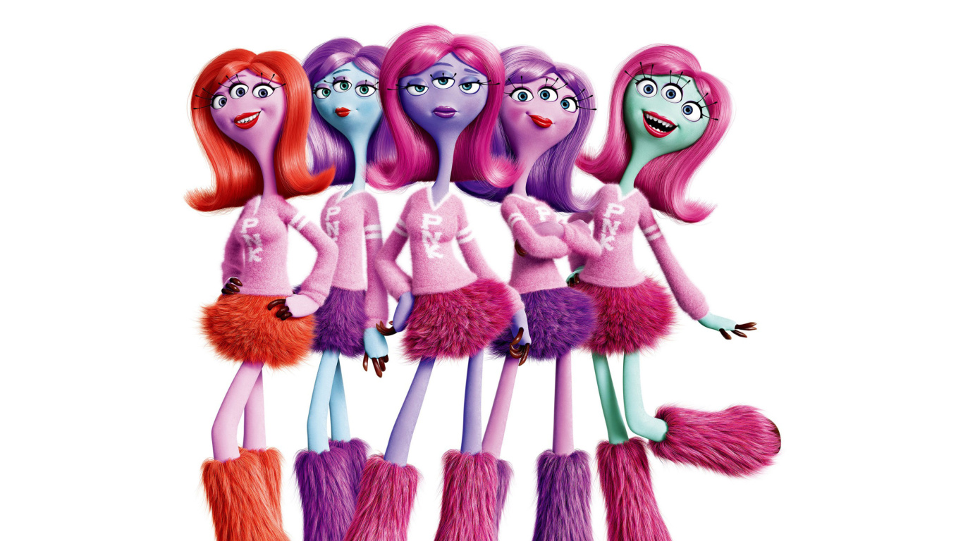 Fondo de pantalla Monsters University Cheerleaders, Python Nu Kappa students 1366x768