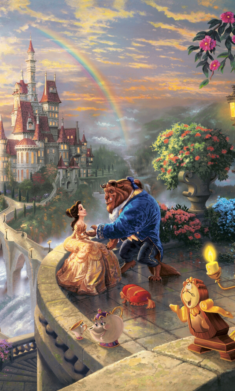 Fondo de pantalla Thomas Kinkade, Beauty And The Beast 768x1280