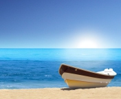 Boat At Pieceful Beach wallpaper 176x144