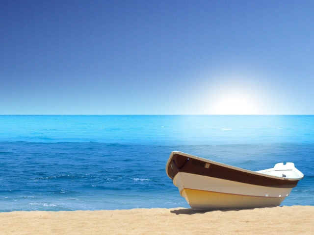 Das Boat At Pieceful Beach Wallpaper 640x480