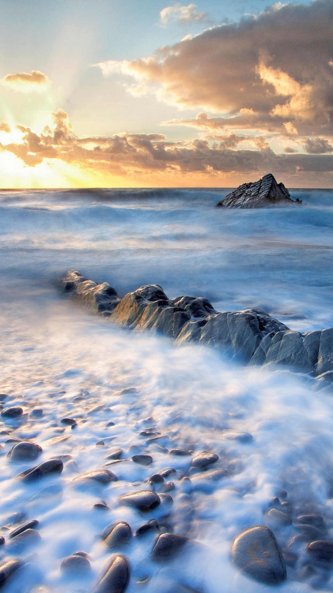 Amazing Oceanscape And Golden Clouds wallpaper 1080x1920