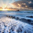 Amazing Oceanscape And Golden Clouds wallpaper 128x128