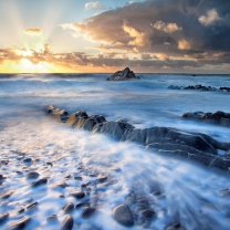 Amazing Oceanscape And Golden Clouds wallpaper 208x208