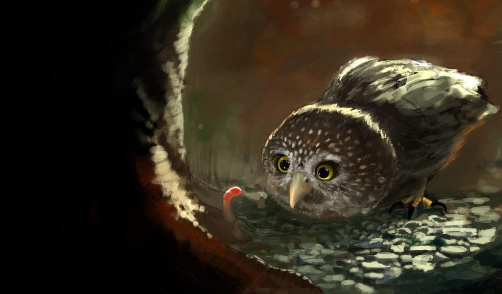 Fondo de pantalla Cute Owl Painting 1024x600