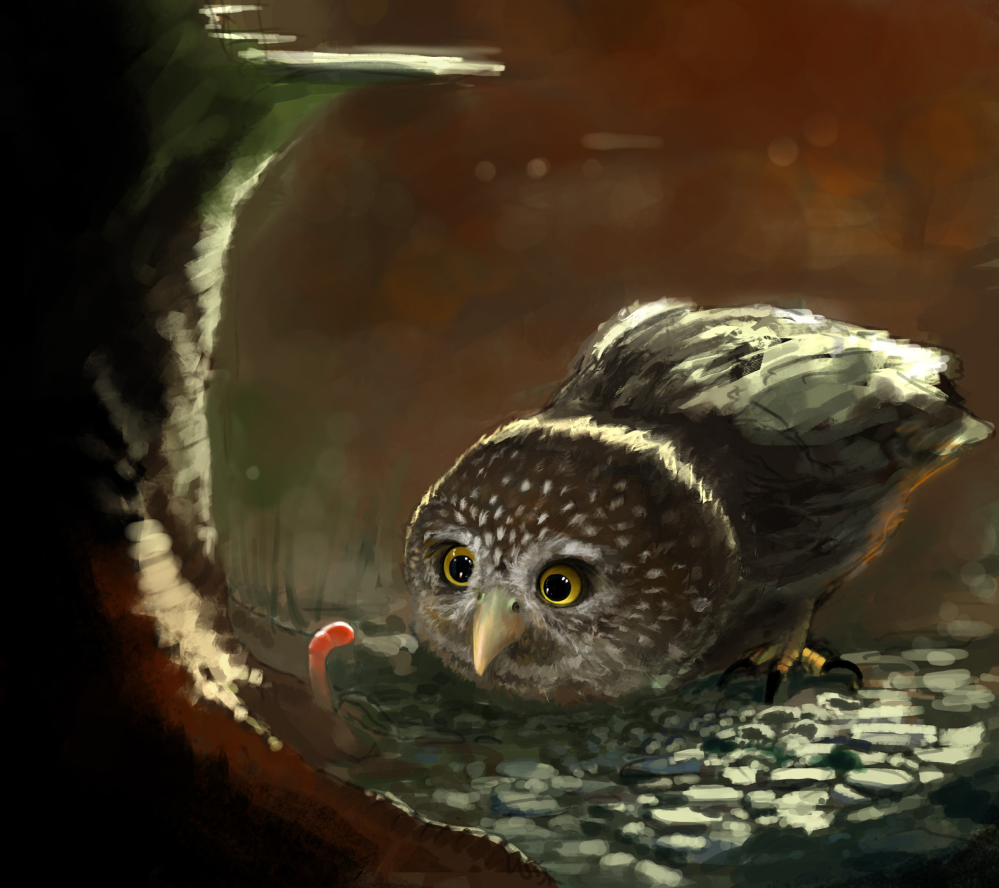 Fondo de pantalla Cute Owl Painting 1440x1280