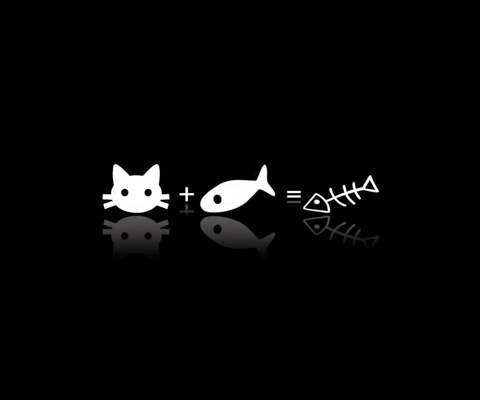 Обои Cat ate fish funny cover 960x800