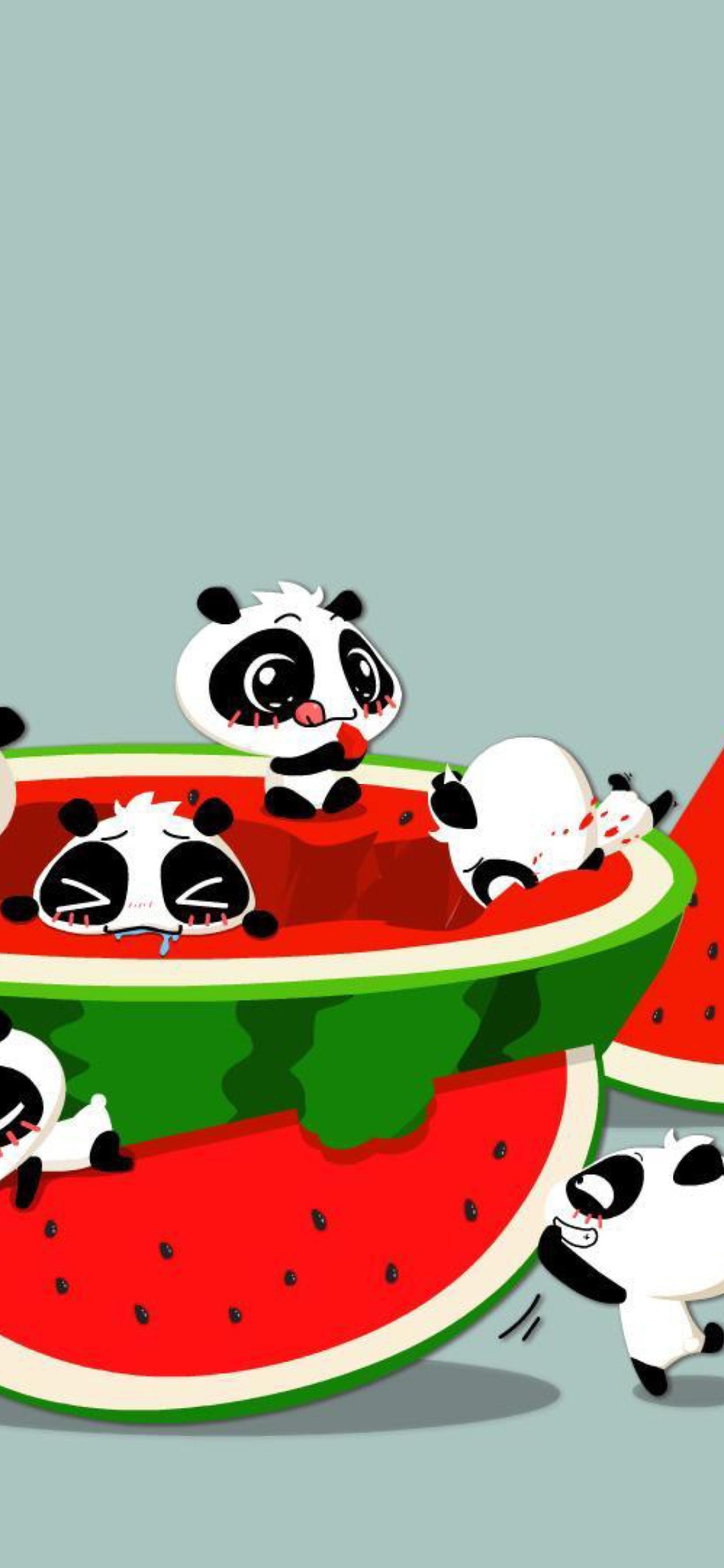 Fondo de pantalla Panda And Watermelon 1170x2532