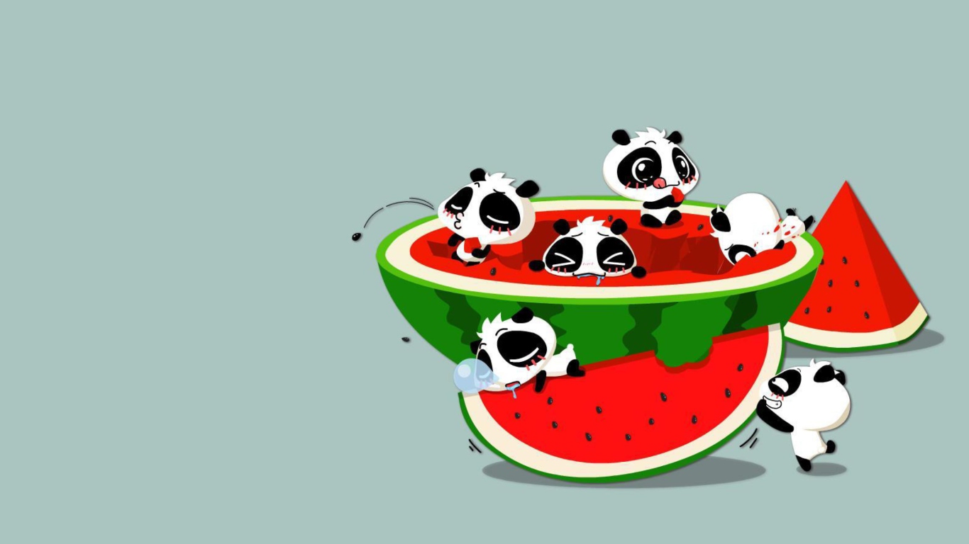 Screenshot №1 pro téma Panda And Watermelon 1366x768