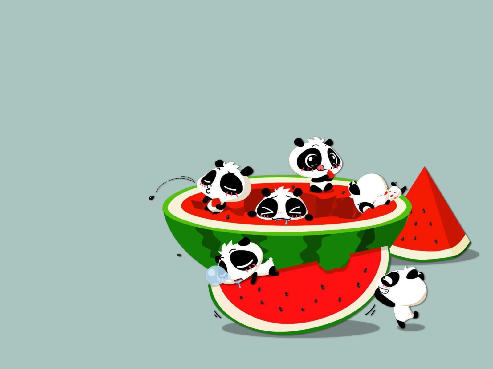 Обои Panda And Watermelon 1600x1200