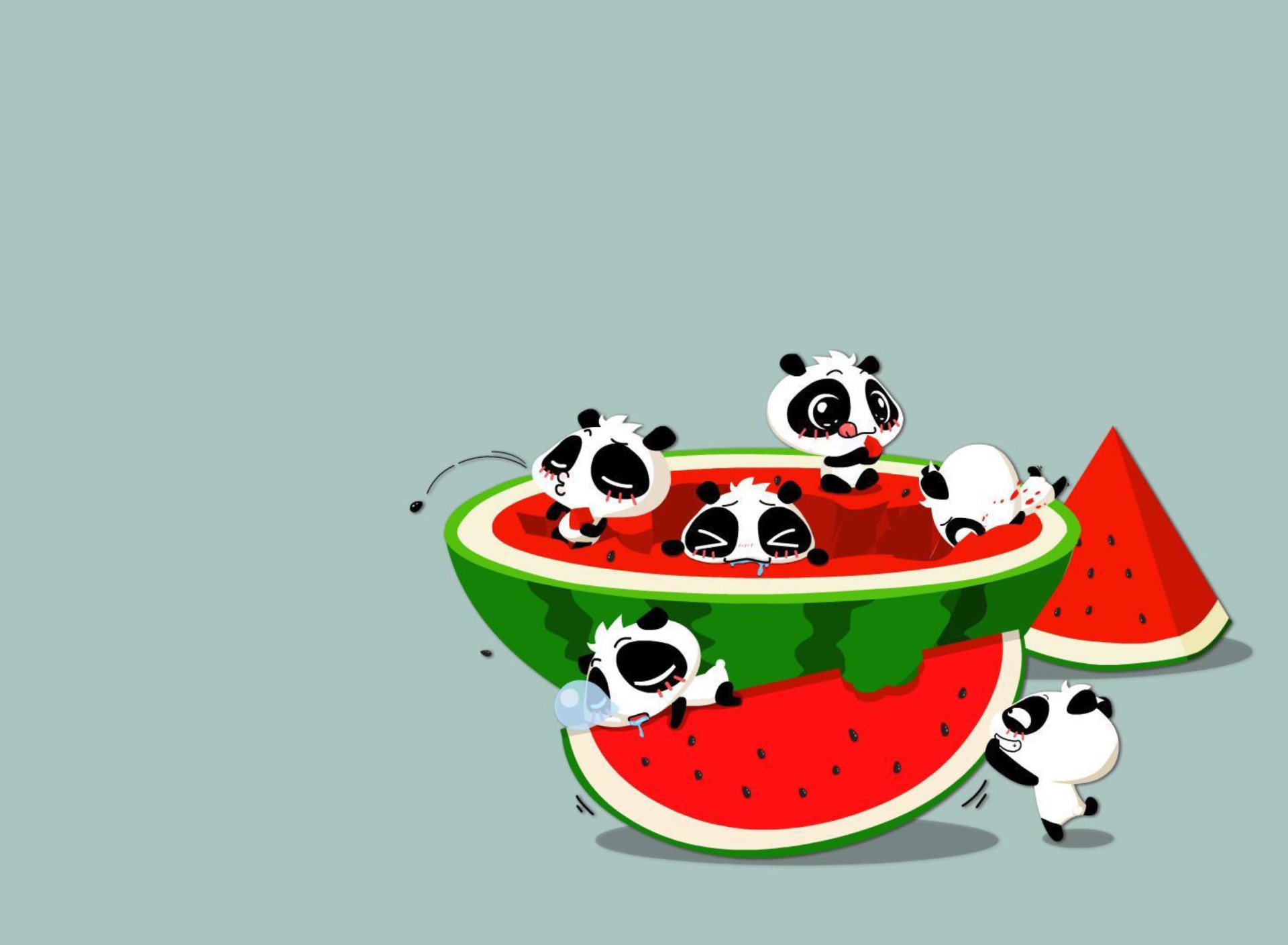 Обои Panda And Watermelon 1920x1408