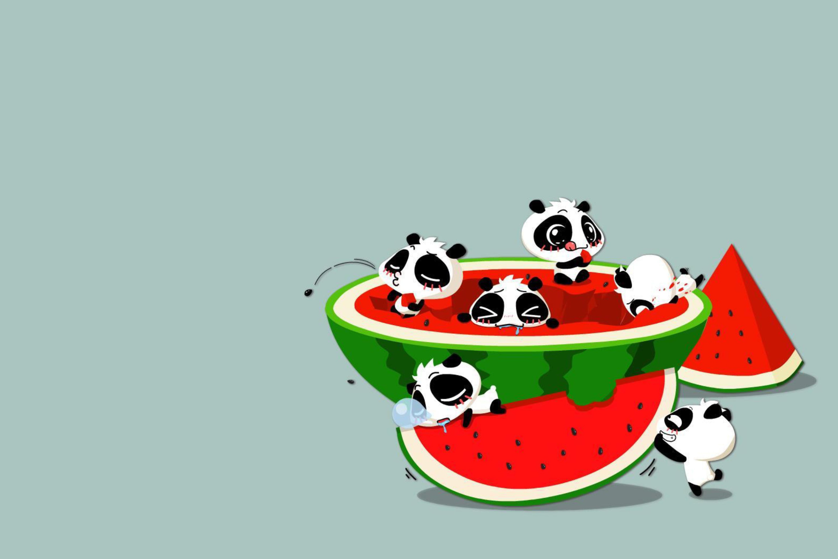 Fondo de pantalla Panda And Watermelon 2880x1920