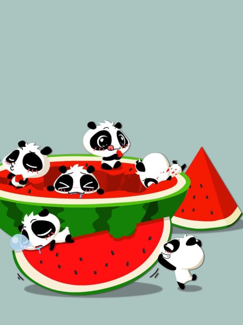 Fondo de pantalla Panda And Watermelon 480x640