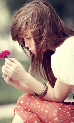 Girl And Purple Flower wallpaper 240x400