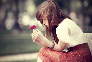 Girl And Purple Flower Picture for Android, iPhone and iPad
