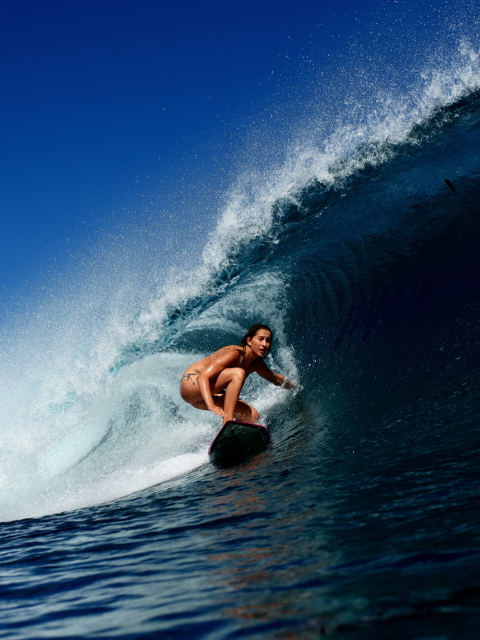 Big Wave Surfing Girl wallpaper 480x640