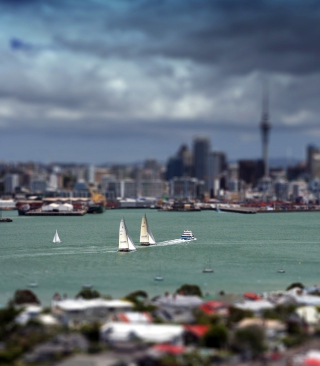 Boat In City Bay Background for 240x320