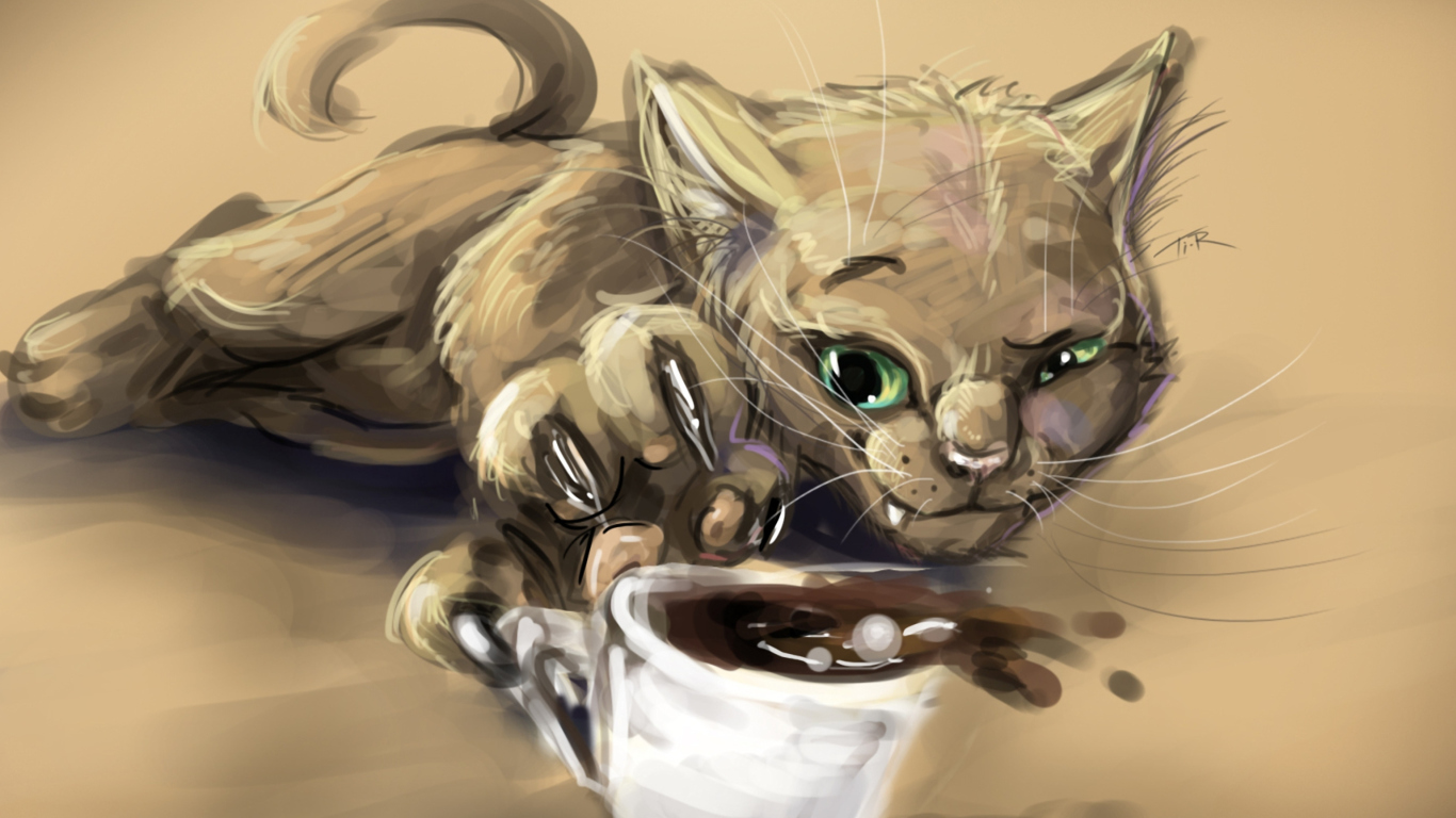 Fondo de pantalla Sketch Of Funny Cat 1366x768