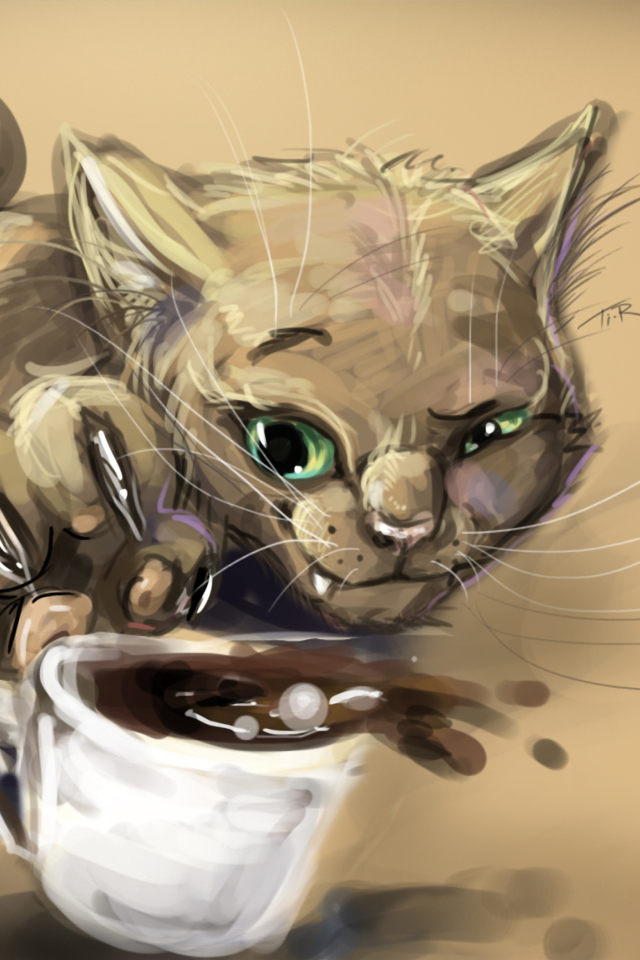 Sketch Of Funny Cat wallpaper 640x960
