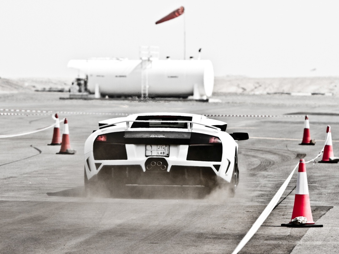 Fondo de pantalla White Lamborghini Murcielago On Track 1152x864