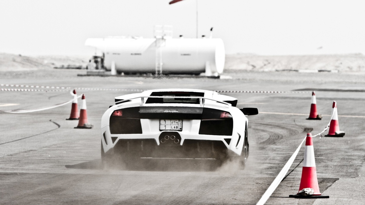 White Lamborghini Murcielago On Track wallpaper 1280x720