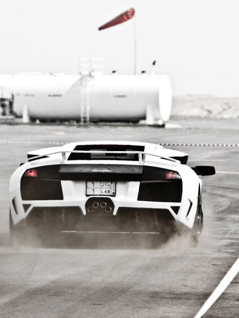 White Lamborghini Murcielago On Track wallpaper 480x640