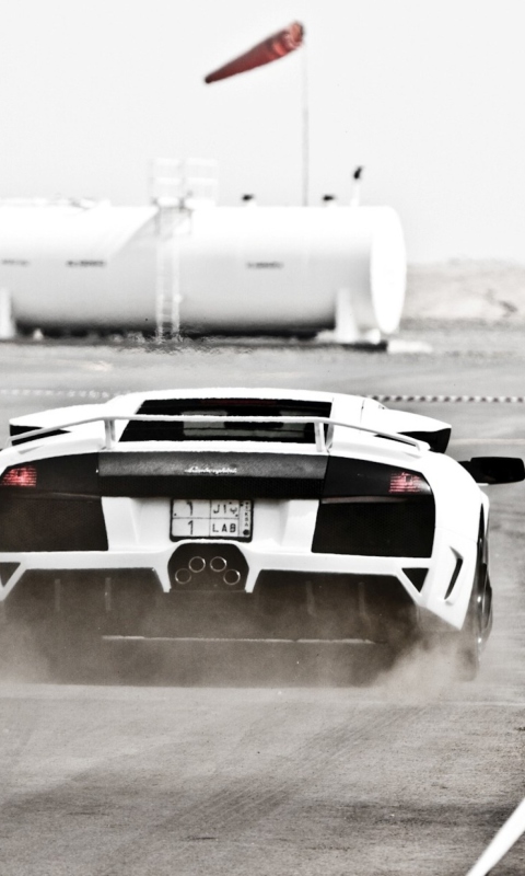 White Lamborghini Murcielago On Track wallpaper 480x800