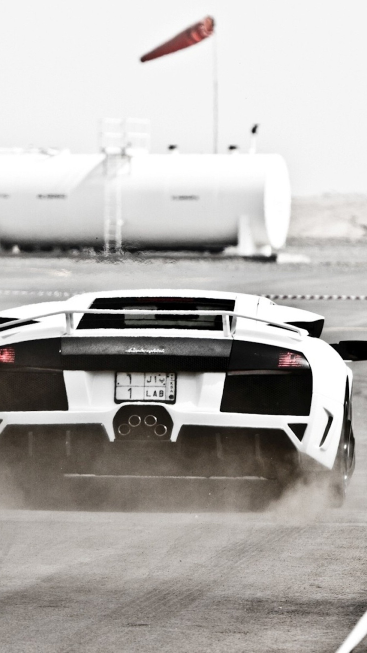 White Lamborghini Murcielago On Track wallpaper 750x1334