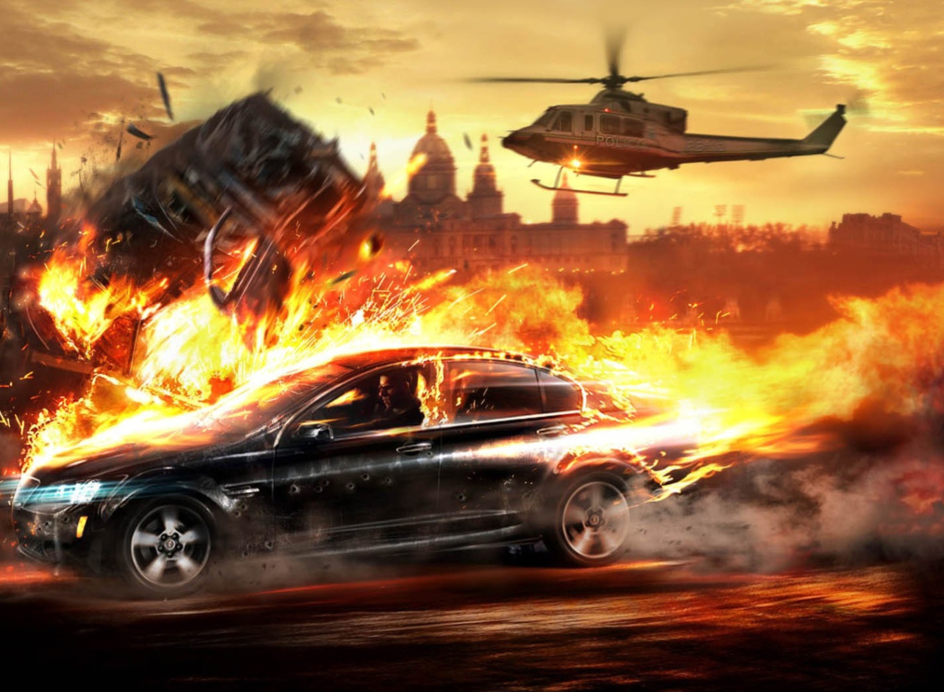 Das Car And Fire Wallpaper 1920x1408