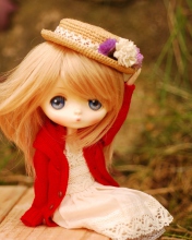 Обои Blonde Doll In Romantic Dress And Hat 176x220