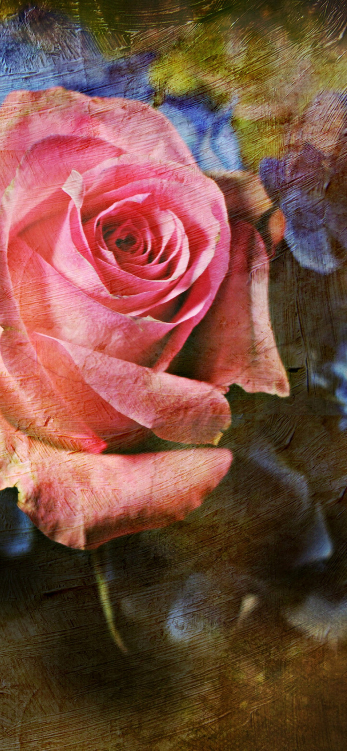 Screenshot №1 pro téma Pink Rose And Blue Flowers 1170x2532