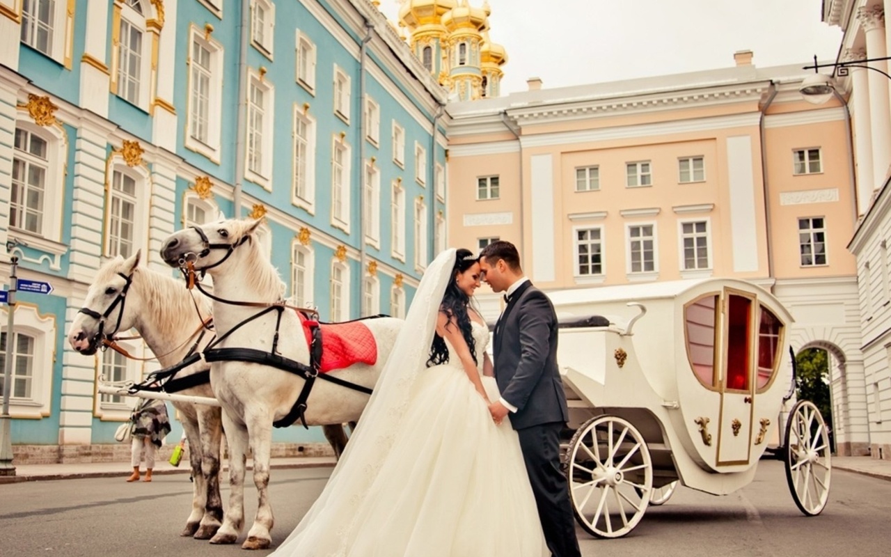 Обои Wedding in carriage 1280x800