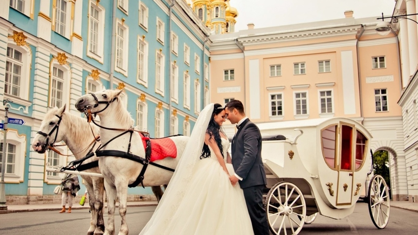 Обои Wedding in carriage 1366x768