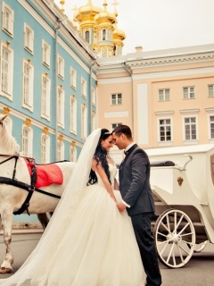 Das Wedding in carriage Wallpaper 240x320